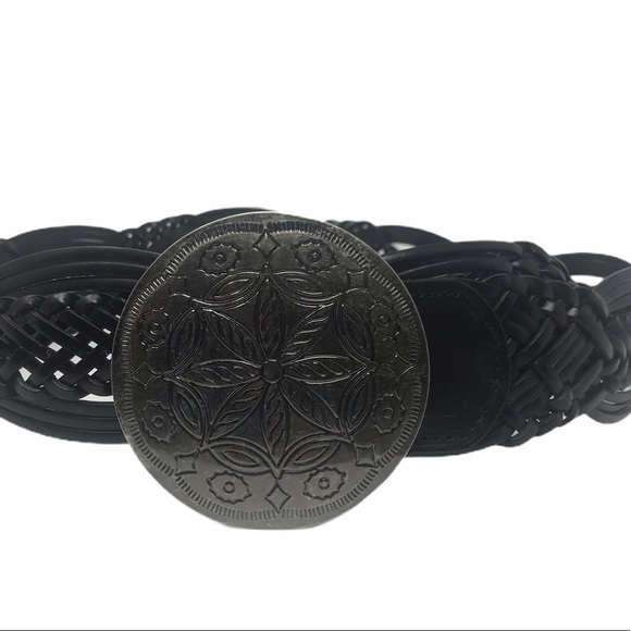 New York & Co Braided Brown Leather Belt Silver Medallion Buckle - Picture 13 of 14